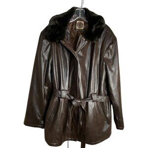 Giacca 5 Star Outerwear Brown Faux Leather Jacket With Faux Fur Collar Size 3X
